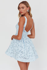 Miley Embroidered A-Line Mini Dress Light Blue